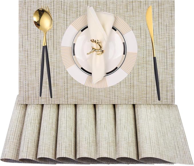 PIGCHCY Deep Beige Placemats Set of 8 Encryption Thickening Weave by PIGCHCY