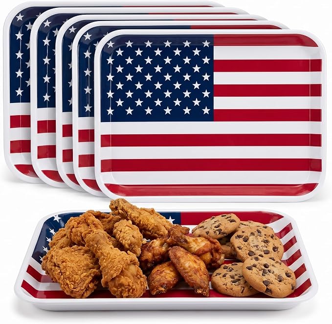 Vesici 6 Pack 4th of July Serving Trays 13x10 Inch American Flag Melamine by Vesici