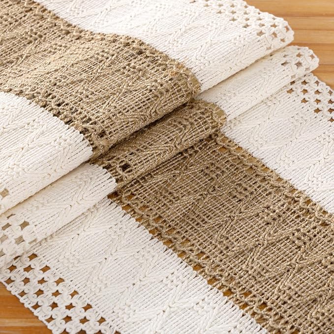 DeZerlor Ivory& Burlap Boho Macrame Farmhouse Woven Table Runner 60Inch | - Image 7
