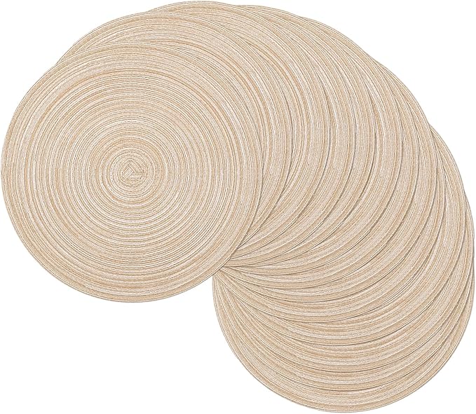 SHACOS 15 inch Beige Round Placemats Set of 12 by SHACOS