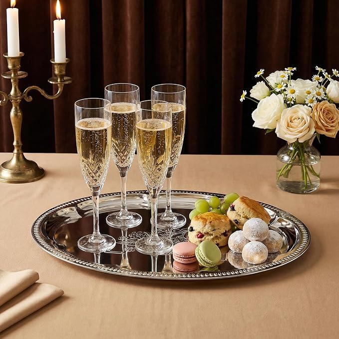 4 Pcs Large Silver Serving Trays, 15.7" x 11.8" Stainless Steel Oval Serving - Image 8
