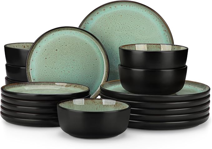 vancasso Plates and Bowls Sets, 18 Pieces Stoneware Dinnerware Sets by vancasso