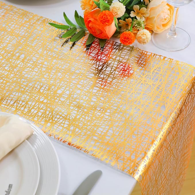 Snowkingdom 2 Pcs Gold Table Runner 11x 108 Inch Thin Mesh Sparkle Glitter - Image 2
