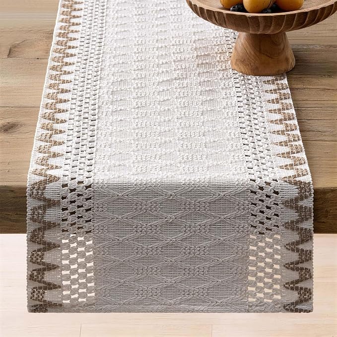Macrame Side Trim Boho Woven Table Runner, Jute 12x60 Inch | Crochet Hollow - Image 6