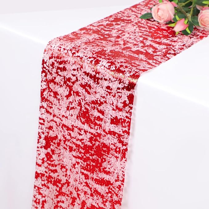 Snowkingdom 2Pcs Red Table Runner Roll Sequin Glitter Metallic Foil Sparkly by Snowkingdom