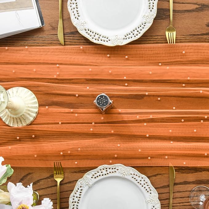 Artoid Mode Pearl Orange Gauze Table Runner 59x120 Inch, Seasonal Sheer Kitchen - Image 2
