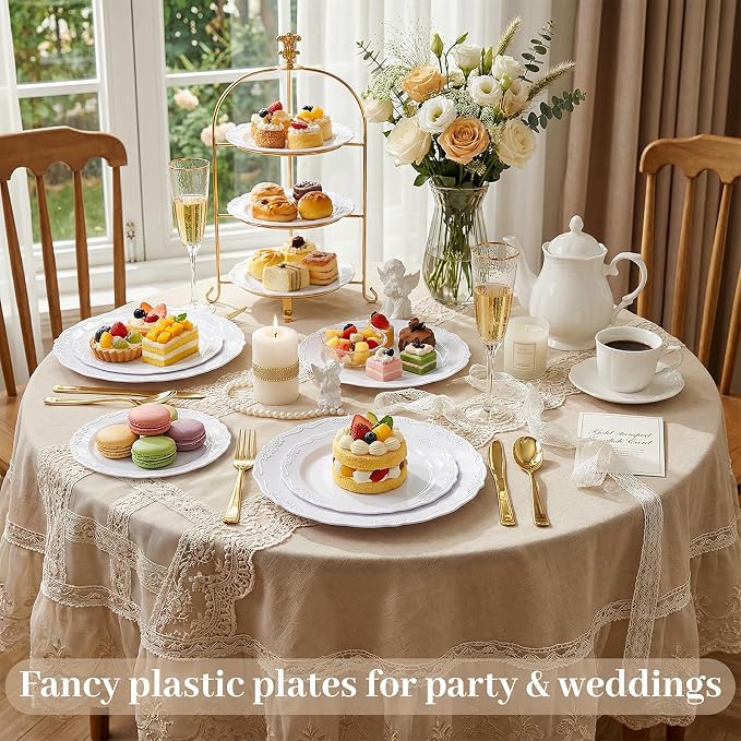 DaYammi 60PCS White Plastic Plates, Heavy Duty White Disposable Premium 7.5inch - Image 4