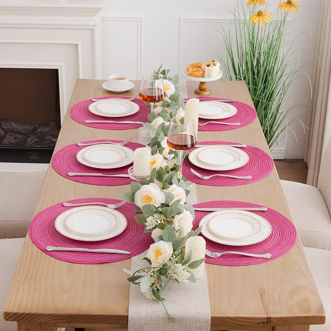 SHACOS Round Placemats Set of 8 Braided Cotton Polyester Table Placemat 15 inch - Image 9