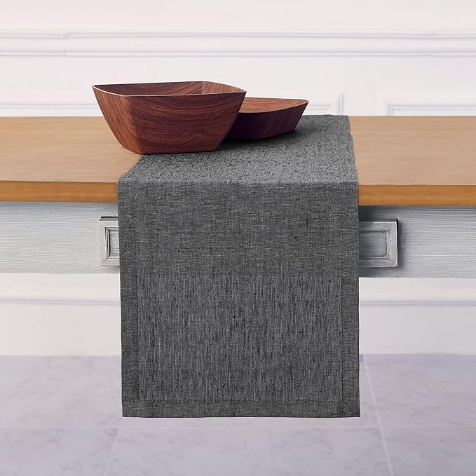 Solino Home 100% Pure Linen Table Runner Charcoal Grey, Athena 14 x 72 in | - Image 2