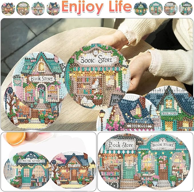 ijbnhd Diamond Art Coasters Kits, Book Store, 4x4 inch | Cork Wooden Pad - Image 2