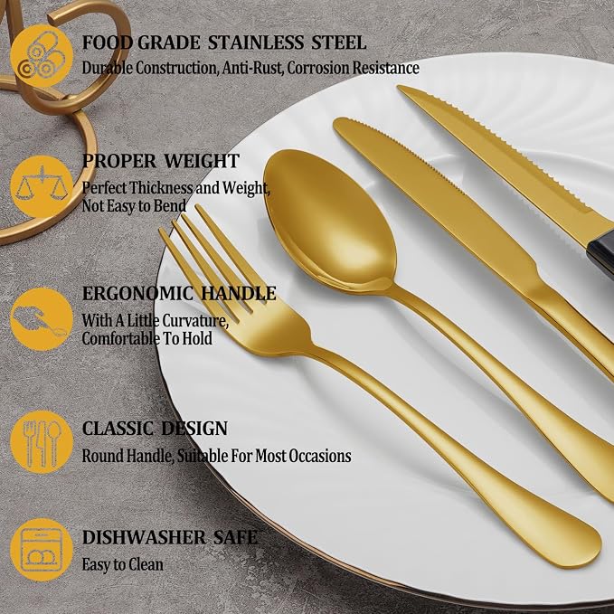 24 Pcs Gold Silverware Set - Image 3
