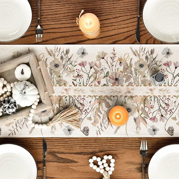 Artoid Mode 210 GSM Fall Table Runner 13x90 Inch Home Party Decor | Wildflower - Image 4