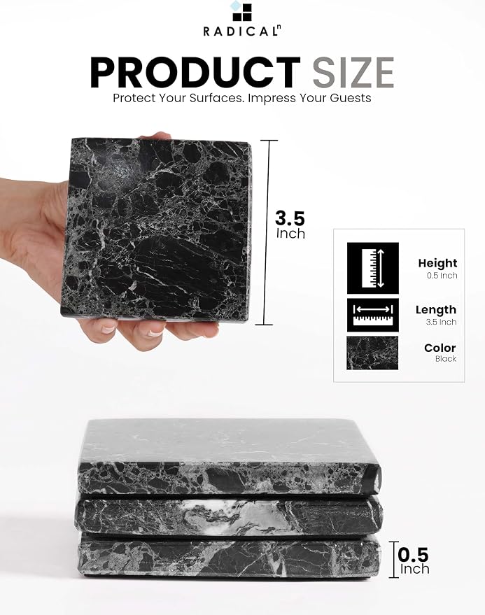 Radicaln Square Marble Stone Coasters Set of 6 - Image 6