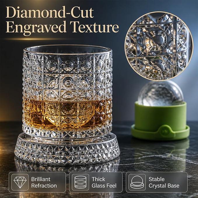 360° Rotating Whiskey Glasses Set of 2, Vintage Crystal Tumblers - Image 3