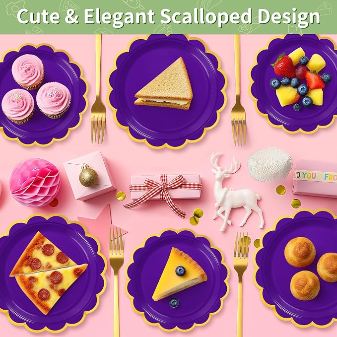 50 Pcs Purple Paper Plates Disposable, Dessert Cake Plates, - Image 6