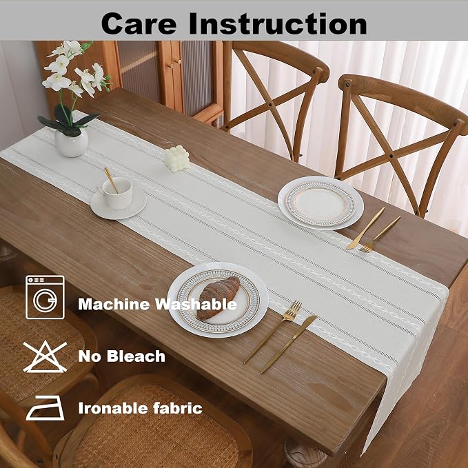 Gernaice Boho Table Runner, Rustic Cotton Linen Farmhouse Table Runners - Image 5