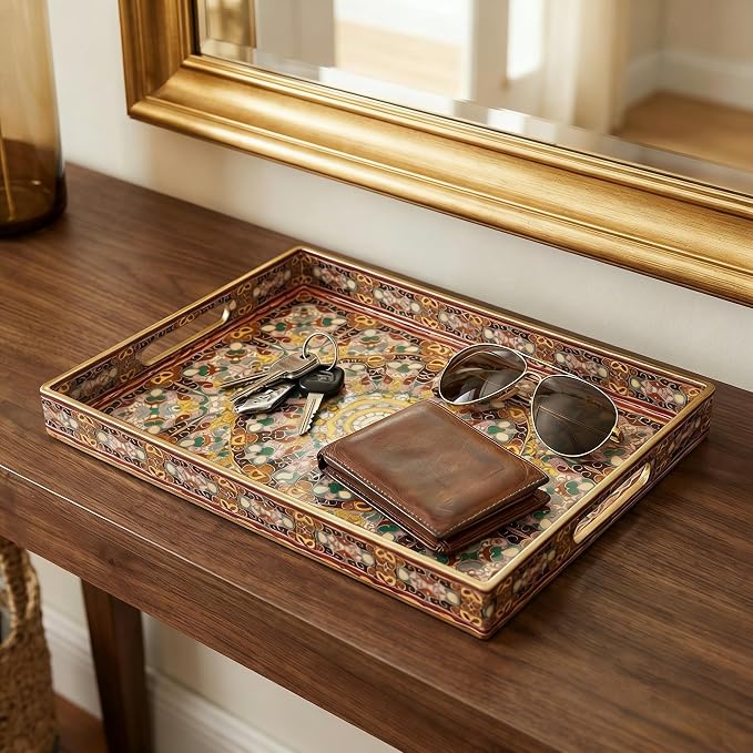 2pcs Boho Red Decorative Serving Tray, Modern Plastic Tray - Image 5