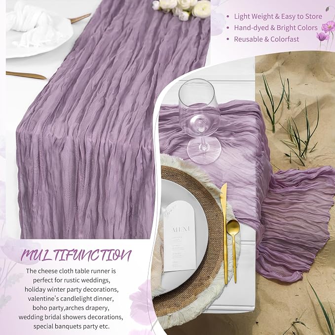 Showgeous 30 Pack Purple Cheesecloth Table Runner, 17 x 108 Inches | Boho - Image 5