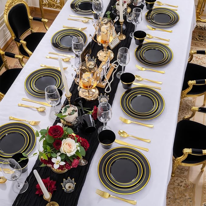 WELLIFE 600 PCS Black Gold Disposable Dinnerware Set - Image 4