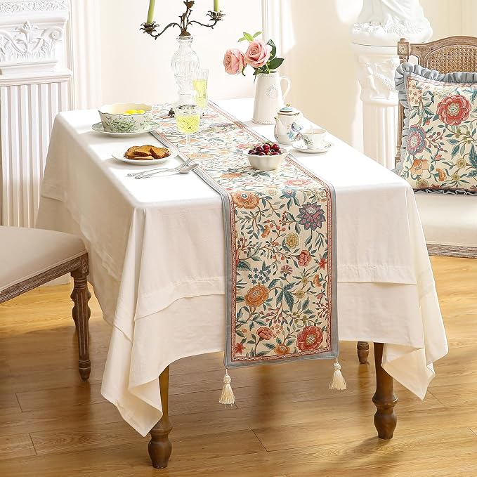 bilin gaier Designer Linen Extra Long Table Runner, Colorful Floral Pattern - Image 3