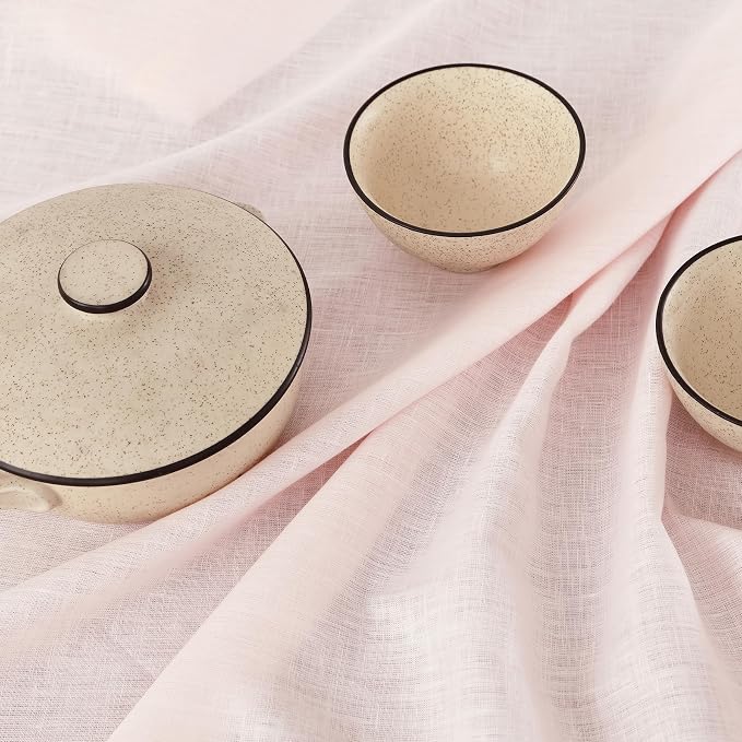 Solino Home 100% Pure Linen Dining Table Runner Pink Hemstitch, 14 x 108 in | - Image 3