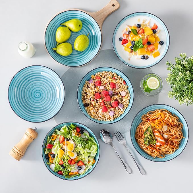 vancasso Bonbon Pasta Bowls Set of 6, 38 Oz Ceramic Salad Bowls, Wide and - Image 5