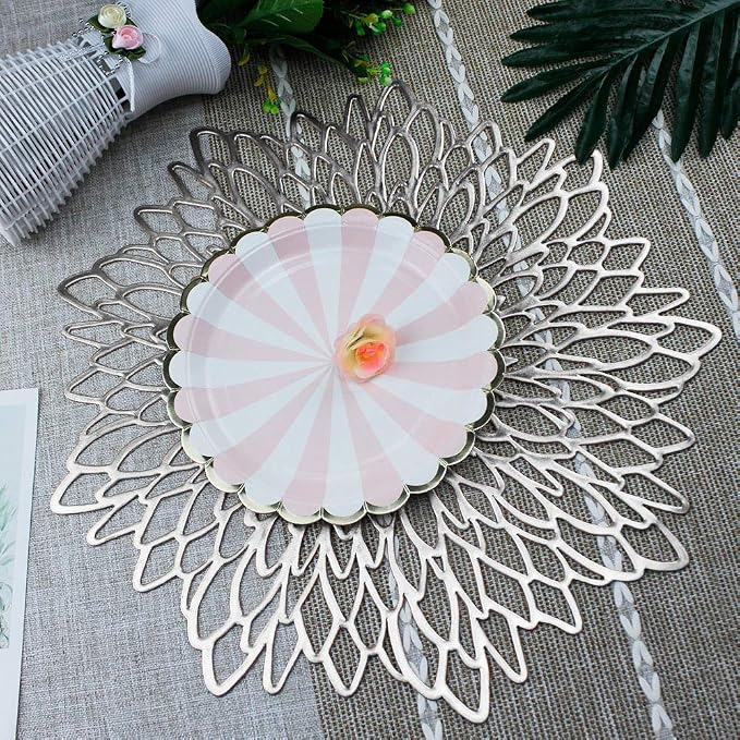 15 Inch Silver Round Placemats for Dinner Table Set of 6 | AdasBridal Placemats - Image 4