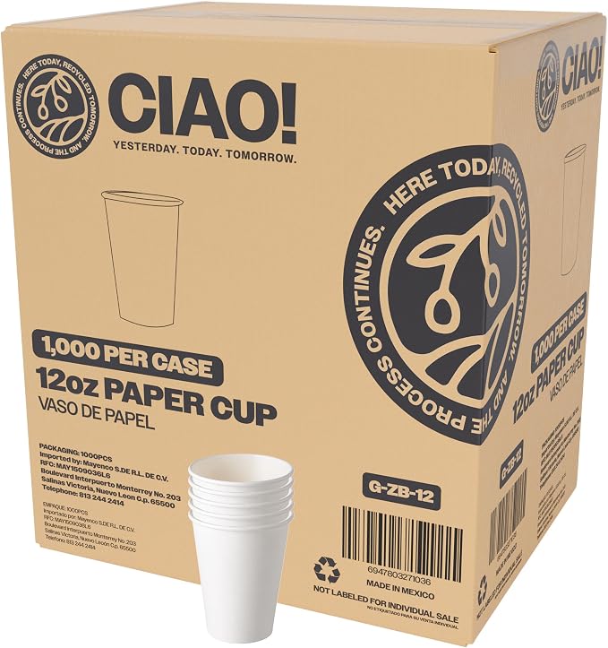 CIAO! 12oz White Paper Hot Cup, Disposable, 90mm Diameter 1 by Ciao