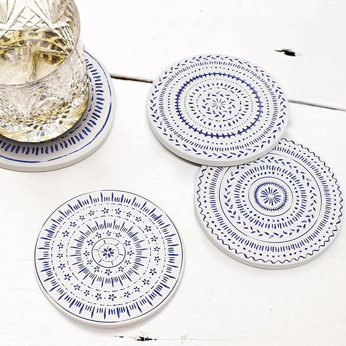 AD Set of 6 Coasters for Drinks Absorbing Round Ceramic Stone Coaster - Image 6