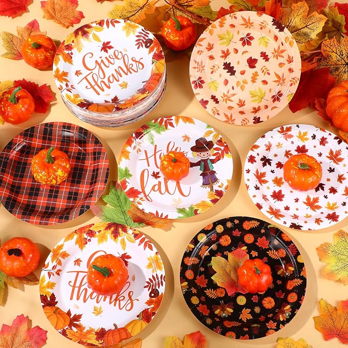 120 Pcs Fall Paper Plates 7 Inch Hello Fall Dessert Plates, Maple Leaves Dinner - Image 6