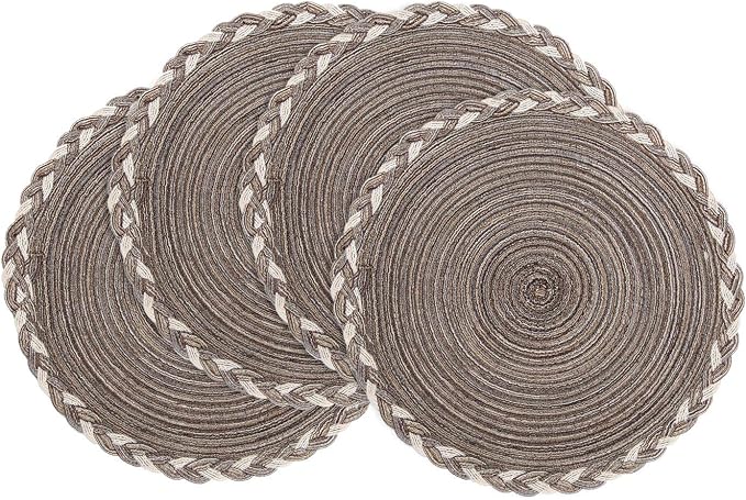 SHACOS Round Placemats Set of 4 Braided Glitter Round Table Placemats 15 inch by SHACOS