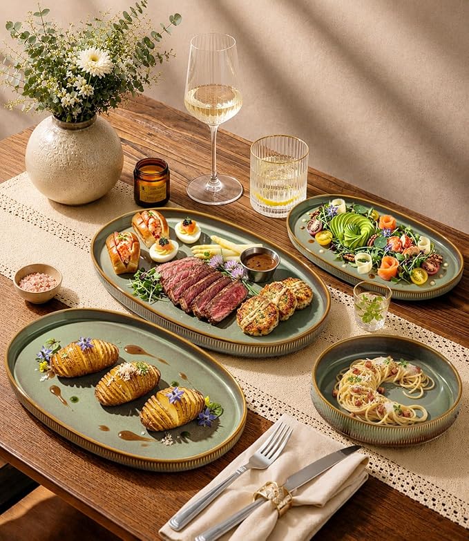 Ceramic Serving Platter Set of 3, Oval Serving Plates and Dishes | - Image 2
