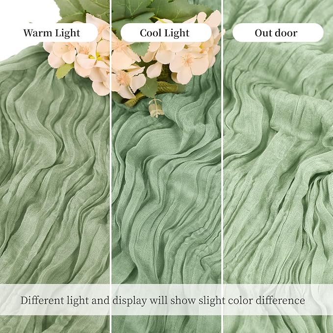 3 Pack Sage Green Cheesecloth Table Runner, 17 x 108 Inch, Gauze Cheese Cloth - Image 6