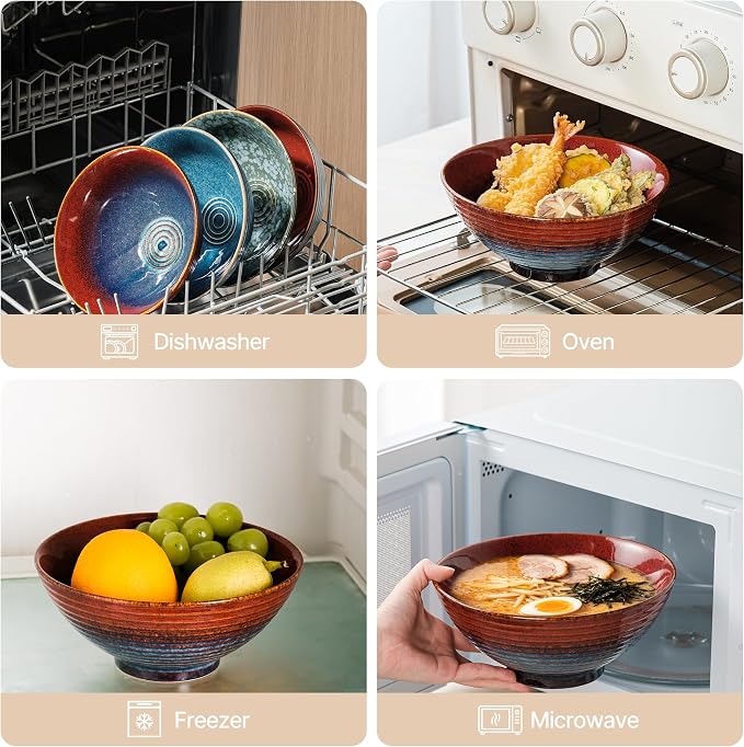 8 Inch Ceramic Ramen Bowl Set of 2, 40oz Japanese Bowls - Image 5