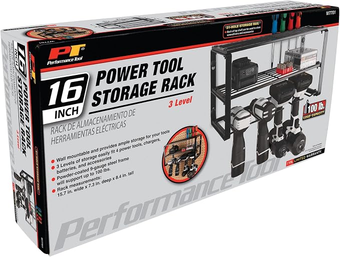 Performance Tool W7701 16 in. 3 Tier Power Tool Organizer Wall Mount | Garage - Image 10