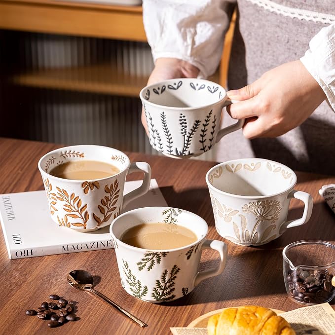 Coffee Mugs Set of 4 with Gold Spoon, 11 oz Porcelain Mug, Ceramic Tea Cups - Image 3