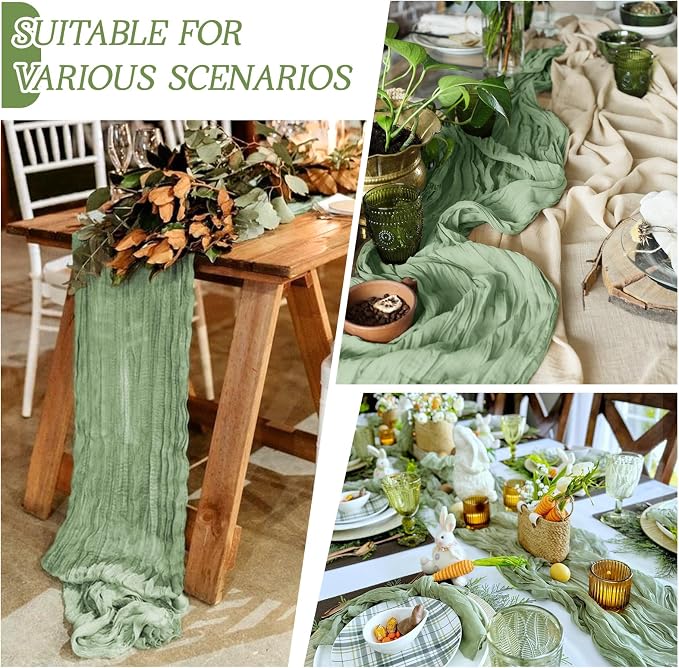 6 Pack Sage Green Cheesecloth Table Runner 17x108 Inch Semi Sheer Boho Gauze - Image 3