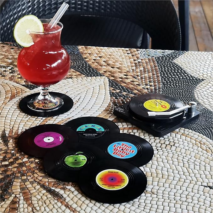 Funny Retro Vinyl Record Coasters, Creative Drink Coasters Set of 6 - Image 3