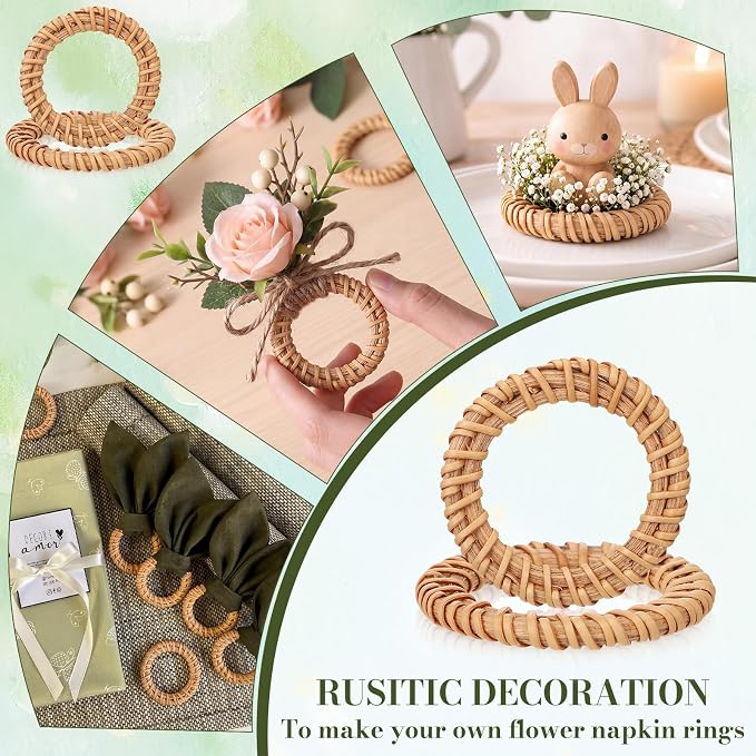 25 Pcs Boho Woven Rattan Napkin Rings Bulk Rustic Style Round Dining Table - Image 6
