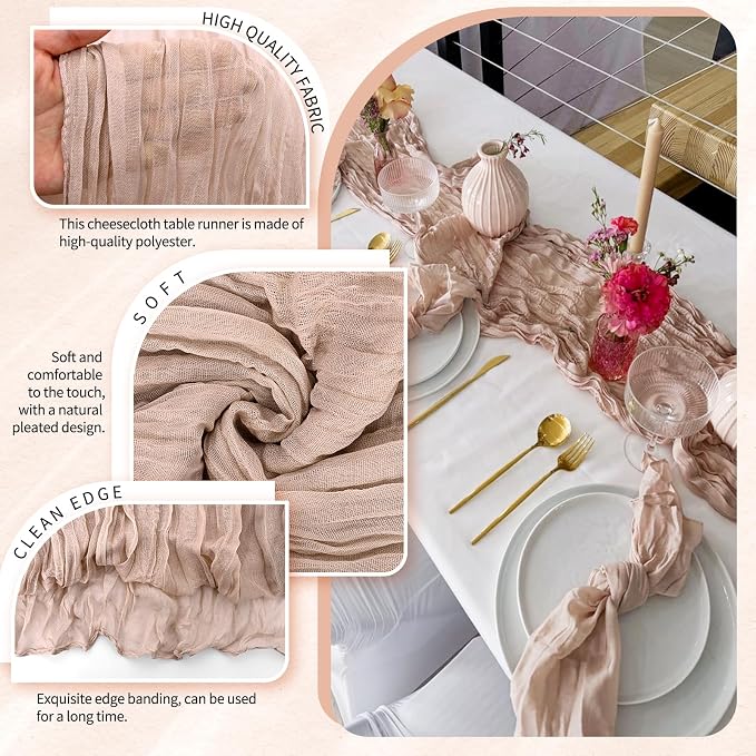 18 Pack Cheesecloth Table Runner 10FT Dusty Pink Table Runner Boho Gauze Cheese - Image 3