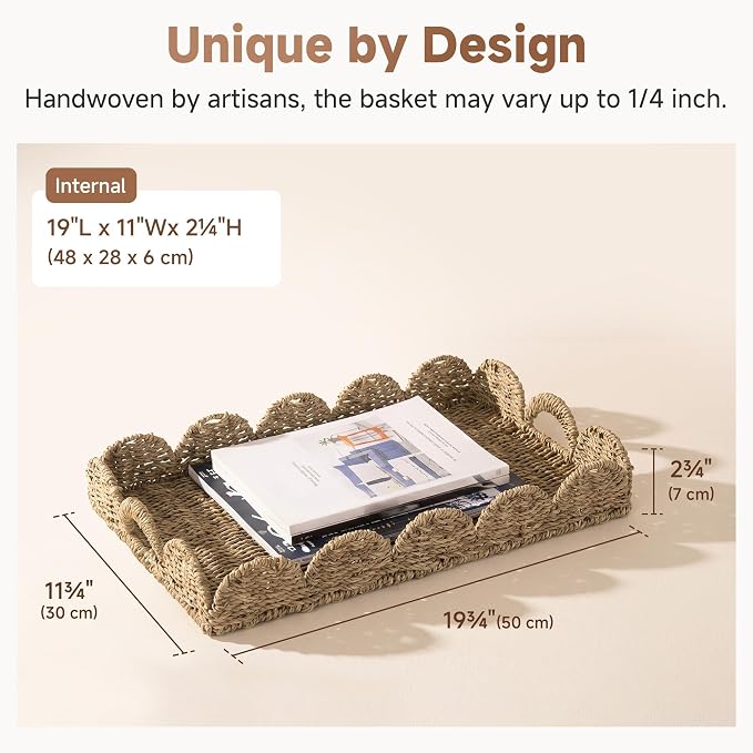 StorageWorks Large Scalloped Edge Serving Tray, Wicker Trays - Image 4
