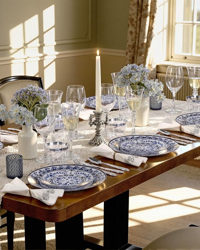 Blue Plastic Plates, Floral Disposable Plates, 10.25" dinner & 7.5" dessert - Image 9