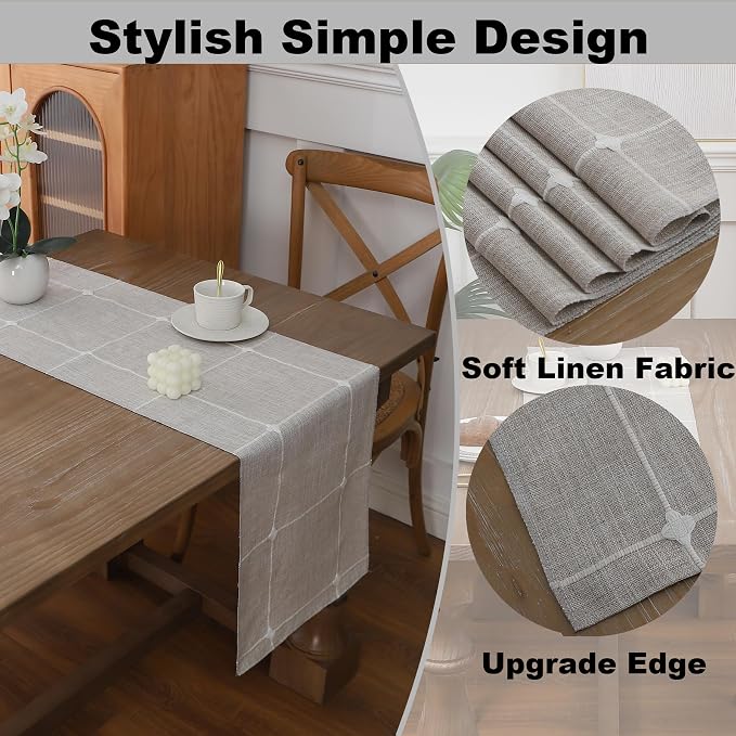 Gernaice 2PCS Boho Table Runner, Modern Plaid Cotton Linen Farmhouse Table - Image 3
