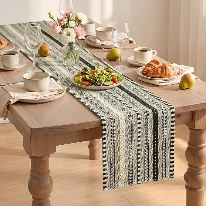 Artoid Mode Black Farmhouse Stripe Braided Table Runner 12x90 Inch | Holiday - Image 8