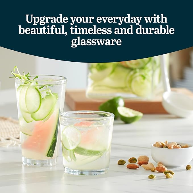 Libbey Preston Tumbler & Rocks Drinking Glasses Set of 16, All-Purpose Cups | - Image 2