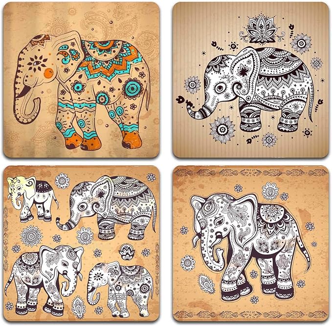 Personality Elephant Square Coaster Set by QJ+CMJ