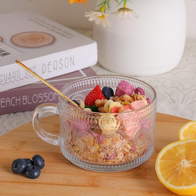 Vintage Coffee Mugs 12pcs Overnight Oats Containers Embossed Glass Tea Cups | - Image 5