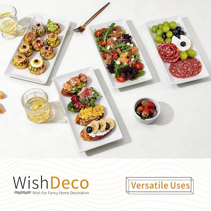 Ceramic Serving Platters Set of 4, Rectangle Serving Trays 12 Inch | White - Image 5