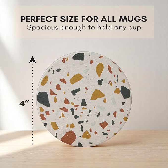 Terrazzo Coasters Set of 6, Colorful Boho Absorbent Ceramic Coasters | Speckled - Image 2