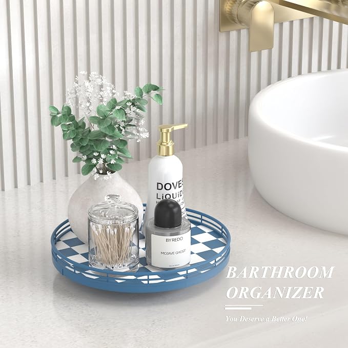 Blue and White Checkerboard Lazy Susan - Image 3